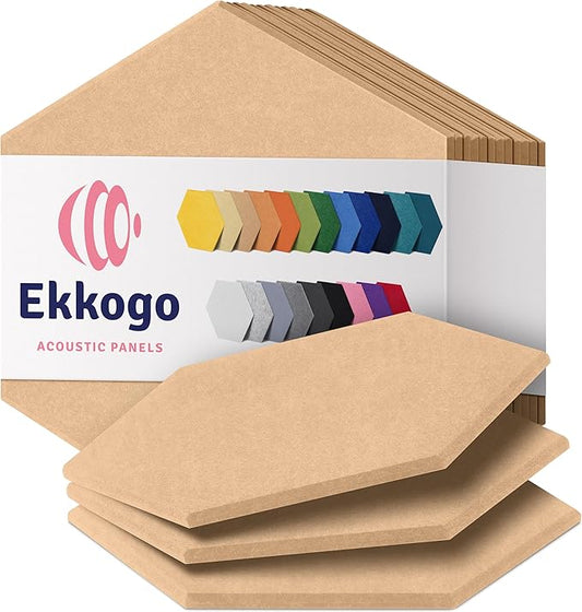 Acoustic Panels 12-Pack Soundproof Wall Panels 14"X12.1"X0.4" Sound Panels High Density Sound Dampening Panels - [Soft Camel Hexagon]