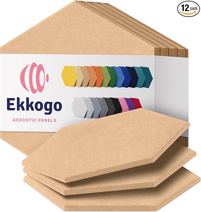 Acoustic Panels 12-Pack Soundproof Wall Panels 14"X12.1"X0.4" Sound Panels High Density Sound Dampening Panels - [Soft Camel Hexagon]