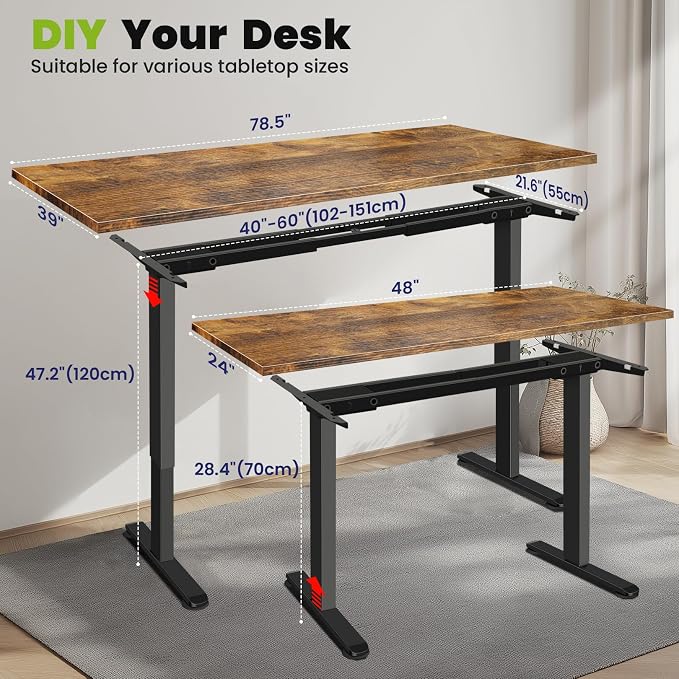 farexon Dual Motor Electric Standing Desk Frame with Cable Management Tray, Wheels & Hooks, Heavy Duty Stand Up Desk Legs Dual-Beam Frame,265 lbs Capacity up to 78" x 40" Tops (Black Frame Only)