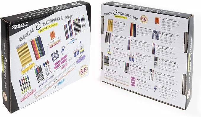 BAZIC PRODUCTS Back to School Supplies Kit, 66 Pieces, for Students Teachers Donations