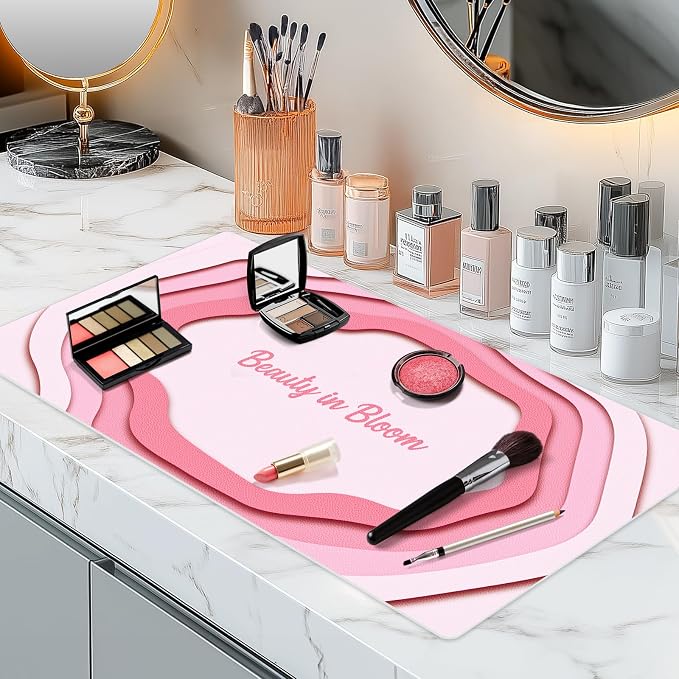 Dual-Sided Waterproof Synthetic Leather Makeup Mat for Desk, Makeup Station, Crafts, Multi-Use Scratch & Stain Resistant Surface Protector Pad for Vanity, Desktop, Craft Table (Simple)