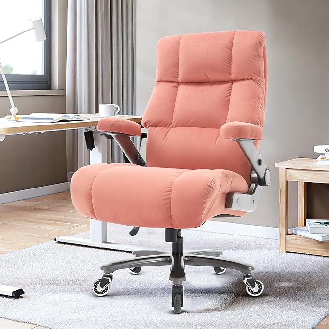 Big and Tall Office Chair 700lbs, Fabric Heavy Duty Executive Desk Chair | 3D Flip Arms, Extra Wide, Upgraded Wheels, Adjustable Lumbar Support, Metal Base, Large Ultra-Soft Ergonomic Computer Chairs