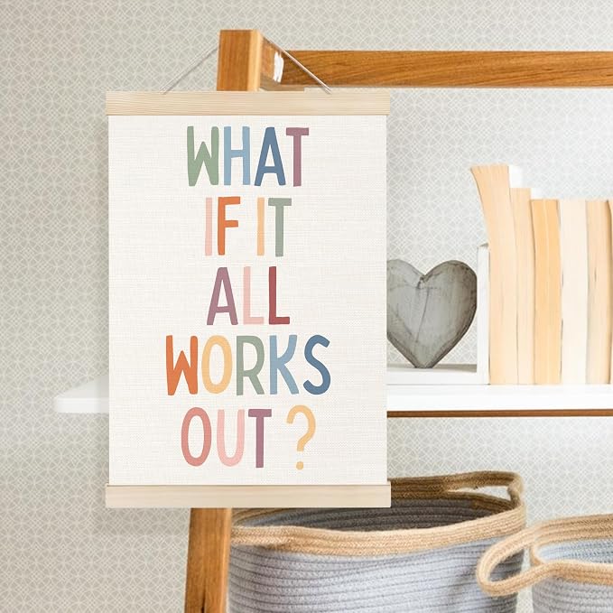 Welshower Boho Inspirational Poster Hanger Frame, What If It All Works Out Positive Affirmations Motivational Wall Art Prints Decor for Home Living Room Bedroom Office, 12x16 Inch