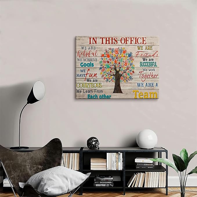 HDXUFJQ Inspirational Canvas Wall Art for Office - Team Rules Motivation Positive Quotes Wall Decor - Teamwork - Ready to hang (16"x24")