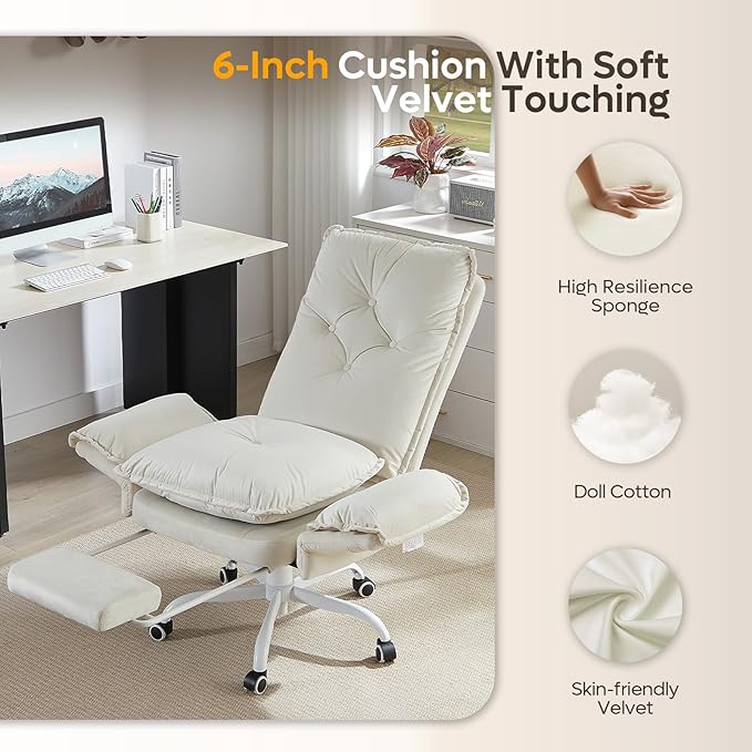 Bestier Criss Cross Office Chair with Flip-Up Armrests, High Back Executive Chair with Footrest & Wheels, Cross Legged Desk Chair for Home Office, Beige Velvet