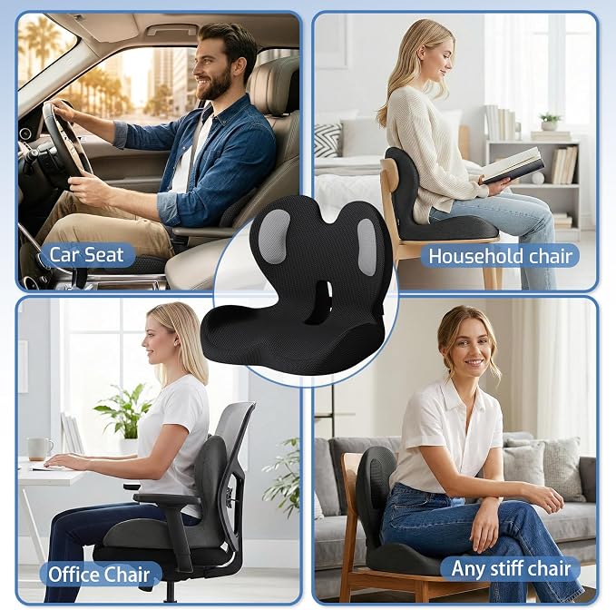 Seat Cushion,Memory Foam Chair Cushion for Office and Car,Ergonomic Coccyx Seat Cushion for Tailbone,Sciatic Nerve,Lower Back Pressure Relief,Lumbar Support Pilow for Office,Car,Truck,Desk Chair