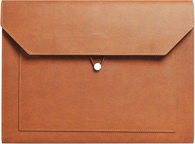 PU Leather A4 File Folder Document Holder 2 Pockets Portfolio Envelope Folder Case with Elastic String 3/4 Inch Expansion (Brown)
