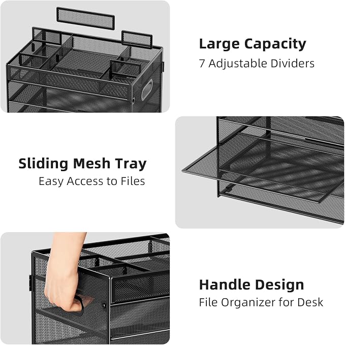 Marbrasse 5 Tier Paper Organizer, Mesh Desk Letter Tray with Handle,Black | Paper Sorter Desk Organizer for Letter/A4 Office File Folder Holder Home Office Supplies