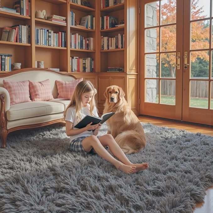 Area Rugs 10x14 Living Room, Shaggy Carpet Soft Plush Furry Bedside Rug Large Area Rugs for Bedroom Home Decor Anti Slip(10 x 14, Dark Grey)