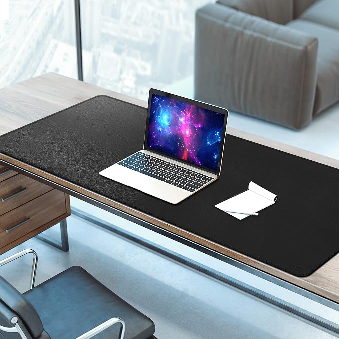 Vyaaa Leather Desk Mat, 63" x 24" Extra Large Desk Pad, Oversized Mouse Pad,Non-Slip Office Desk Pad, Waterproof Desk Blotter for Office and Home (Black)