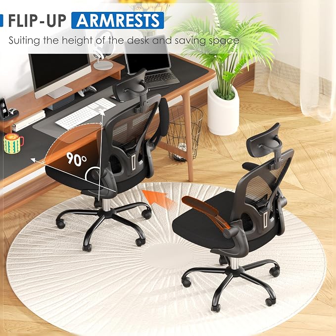 INTERGREAT Ergonomic Office Chair, High Back Home Office Desk Chair with Wheels, Breathable Mesh Computer Chairs with 3D Armrests and Headrest, Comfortable & Easy Assembly,Black