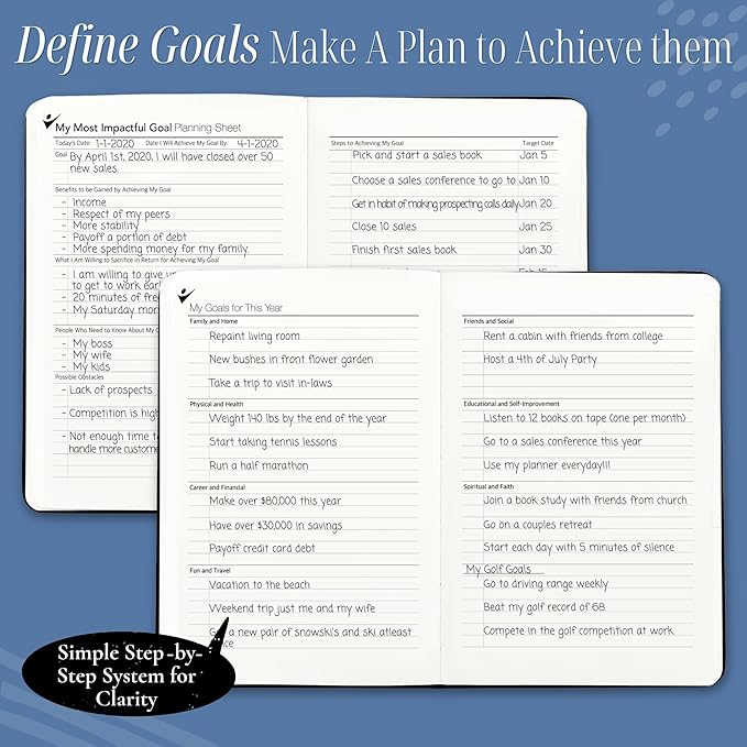 Goal Crazy Undated Daily Planner to Achieve Your Goals - 90 Day Guided Journal & Productivity Organizer with Goal Setting, Habit Tracker, To Do List, Academic & Work Calendar, Leather Hardcover - Navy