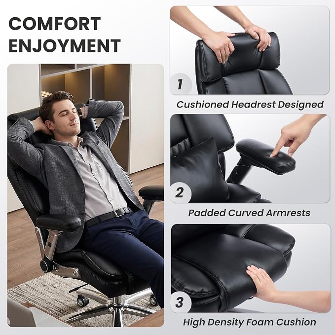 400lbs Big and Tall Executive Chair, Heavy Duty High Back Home Desk Chair | Ergonomic Office Chairs with 3D Kneading Massage, 3D Armrests, 5 Quiet Dual Rubber Wheel, Thick Pocket Spring Cushion