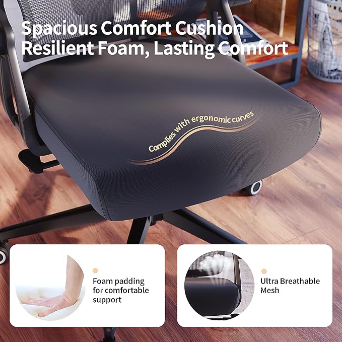 Ergonomic Office Chair - 350LB Comfy Desk Chairs with Adjustable Lumbar Back Support, Mesh Computer Chairs with Wheels and Arms for Home Office, Study