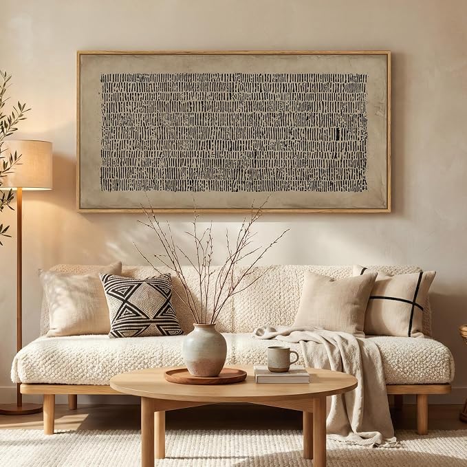 Large Framed Abstract Wall Art for Living Room, Neutral Wabi Sabi Black Brown Canvas Artwork for Walls, Horizontal Abstract Painting Print Wall Decor for Bedroom Home Office, 30x60 Inch