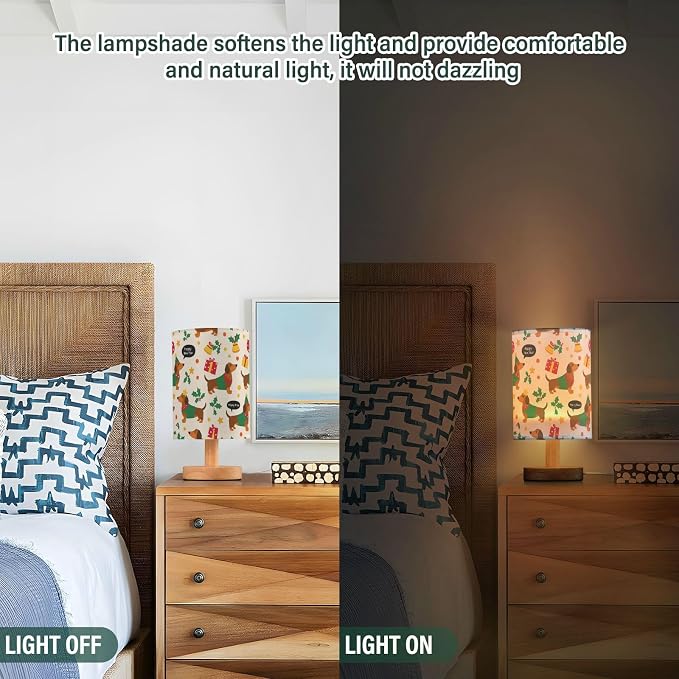 Cute Christmas Dachshund Dogs Table Lamp Bedroom Bedside Night Reading Desk Lamps Cylinder Nightstand Sleeping Light Lamp for Xmas Party Living Room Office Decor