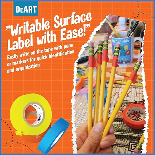 DEART Colored Masking Tape Painters Tape Writable 12 or 8 Pack 1 inch or 0.6 Inches for Arts & Crafts Labeling Coding Whiteboard Thin Paper Tape Craft Supplies Wire Management Scrapbook