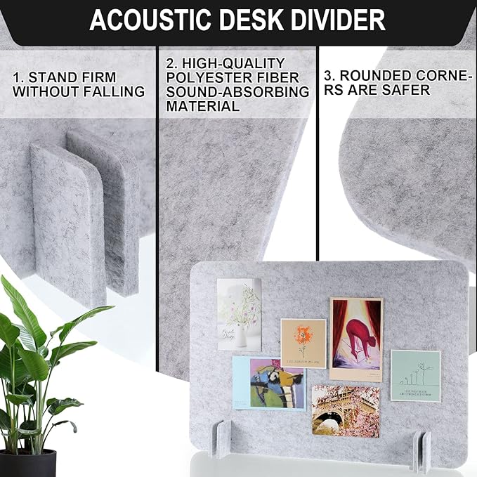 Fabbay 2 Pcs Acoustic Freestanding Desk Divider Desk Partition 16 x 24 Inch Table Freestanding Up Privacy Panel Visual Distraction and Noise Reducing for Office Furniture Classroom (Silver Gray)