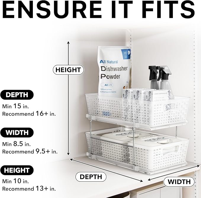 Simple Houseware 2 Tier Pull-Out Sliding Drawer Under Sink Storage, Clear | Great for Kitchen Bathroom Tray Shelf Organizer