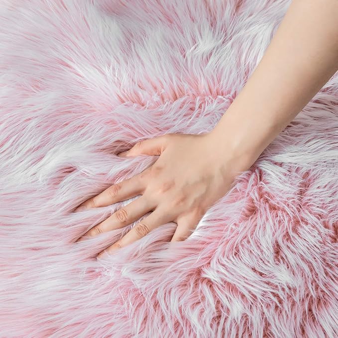 Ashler Faux Fur Rug, Fluffy Shaggy Area Rug Ultra Soft 6 x 9 Feet Rectangle Frosted Bottom Pink Fuzzy Rug Machine Washable Shag Rug, Nursery Decor Throw Rugs for Bedroom, Living Room