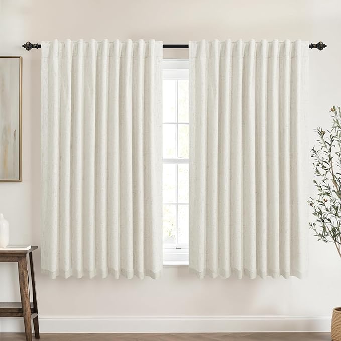 KOUFALL Thermal Blackout Curtains for Short Wide Windows, Linen Black Out Summer Window Cover for Bedroom, 70 x 54 Inch Long