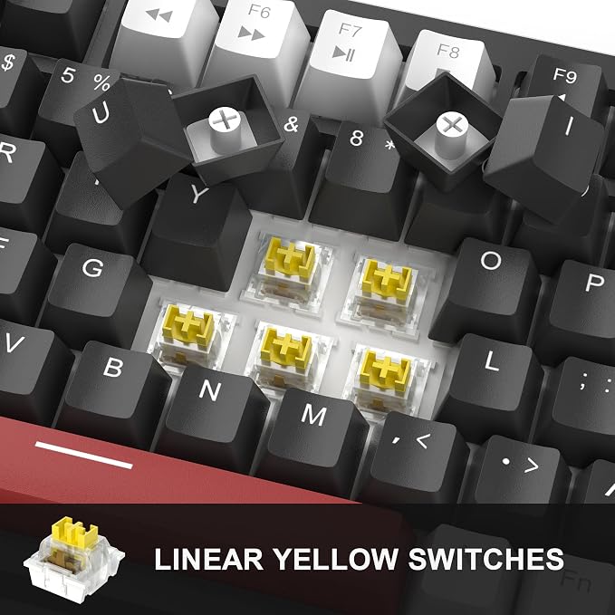 MageGee 75% Mechanical Gaming Keyboard, Compact Blue Backlit Wired Gaming Keyboards with Yellow Switches, EVA Foam, Knob Control, STAR75 Portable NKRO PC Gaming Keyboard - White & Black