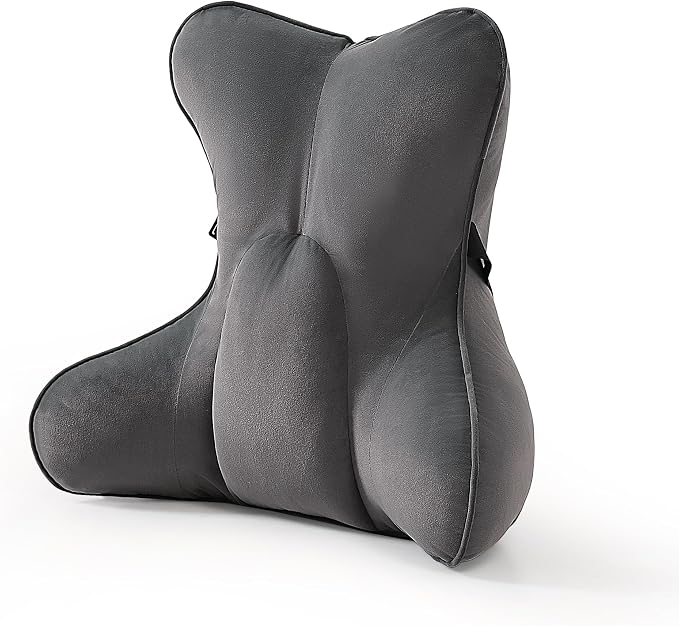 Lumbar Support Pillow (Pat. Pend) for Office Chair, Couch, Recliner & Car Seat, Ergonomic Back Support for Lower Back Comfort, with Adjustable Strap to Stay in Place, Steel Gray