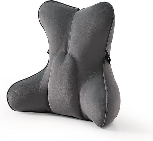 Lumbar Support Pillow (Pat. Pend) for Office Chair, Couch, Recliner & Car Seat, Ergonomic Back Support for Lower Back Comfort, with Adjustable Strap to Stay in Place, Steel Gray