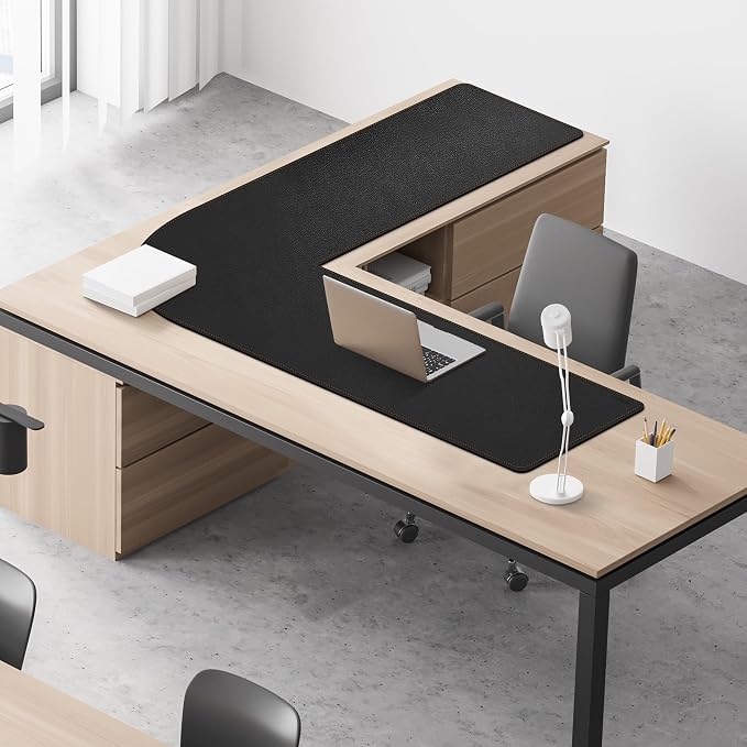 MAIDERN (55”+ 55”) x19.6” L Shaped Corner Desk Mat, Leather Desk Pad for Gaming Computer Office Home (Black)
