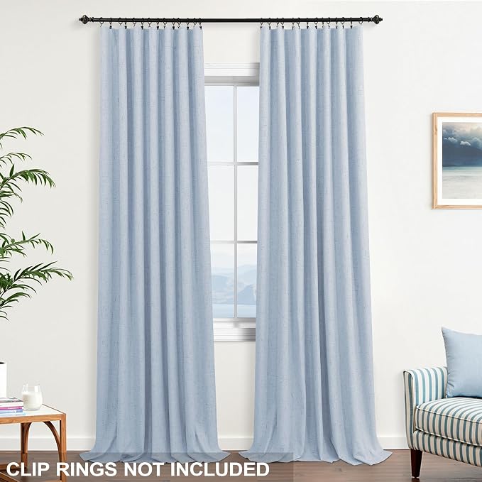 KOUFALL Light Blue Blackout Curtains 90 Inches Long, Linen Baby Sky Blue Thermal Insulated Black Out Curtains for Bedroom Nursery Boy Coastal Room Decor, Wide 52 x 90 Inch Length, 2 Panels Set