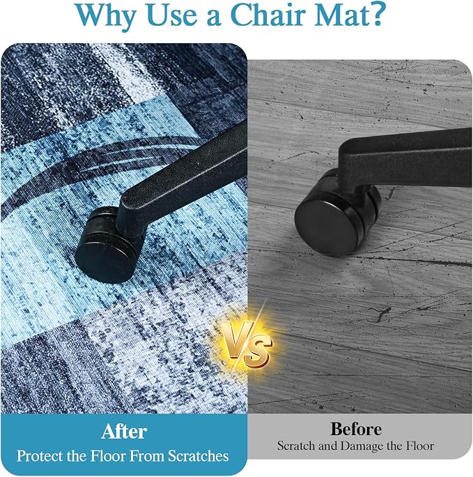 Office Chair Mat for Hardwood Floor & Tile Floor,48"X 60" Heavy Duty Desk Chair Mat for Hard Floors, Under Desk Rug for Rolling Computer Chair,Anti Slip,Low Pile Carpet Protector-Convex Geo Blue Gray