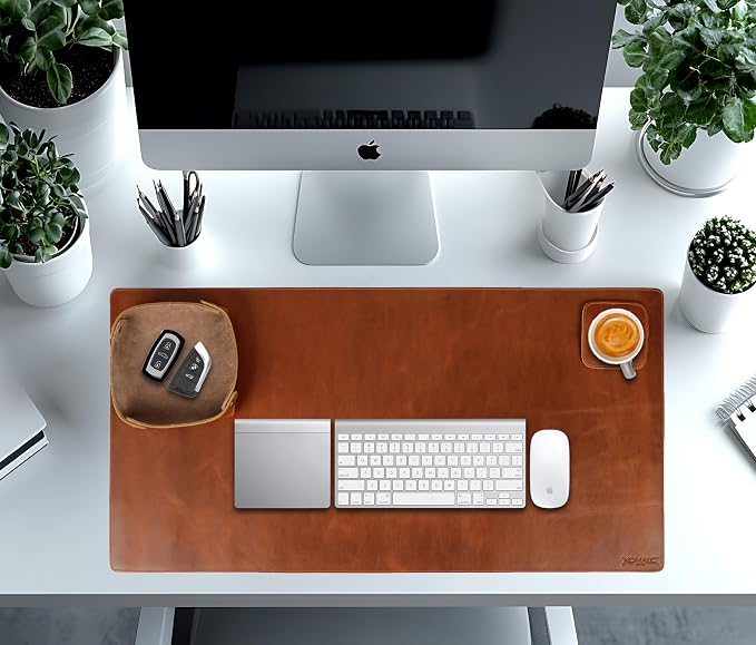 Premium Buffalo Leather Desk Mat Set – 31" x 15" Large Office Desk Pad with Organizer Tray & Coasters, Non-Slip Workspace Protector, Elegant Desk Accessories for Home Office & Professionals