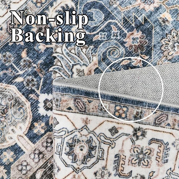 RUUGME Large 10x14 Area Rugs - Large Boho Rugs for Living Room Stain Resistant Carpet Vintage Tribal Rugs for Bedroom Kitchen with Non Slip Backing Decor Floor Decoration Mat 10x14 Navy/Blue
