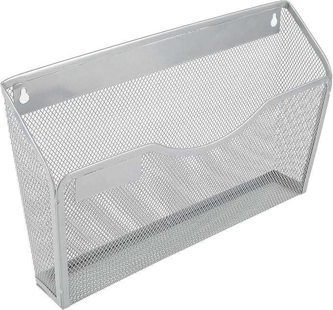 EasyPAG 6 Pack Wall File Organizer with Label Panel, Metal Mesh Hanging File Folder Holder for Letter/A4 Size Folders, Vertical Wall Mount Mail Sorter for Office Paperwork, Classroom, Silver