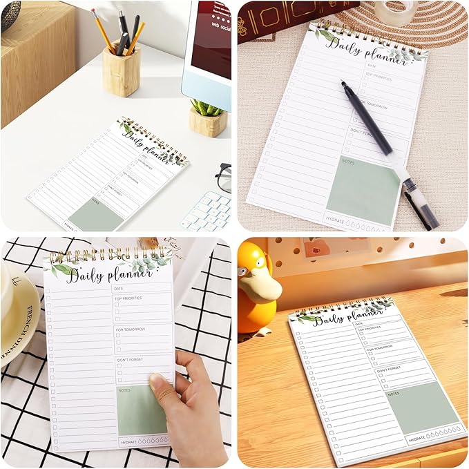 To Do List Notepad, 5.1x7.8 Inch Undated Daily Planner Spiral Notebook, 30 Sheets Multiple Functional Checklist Notepads for Office, School and Home (Green)