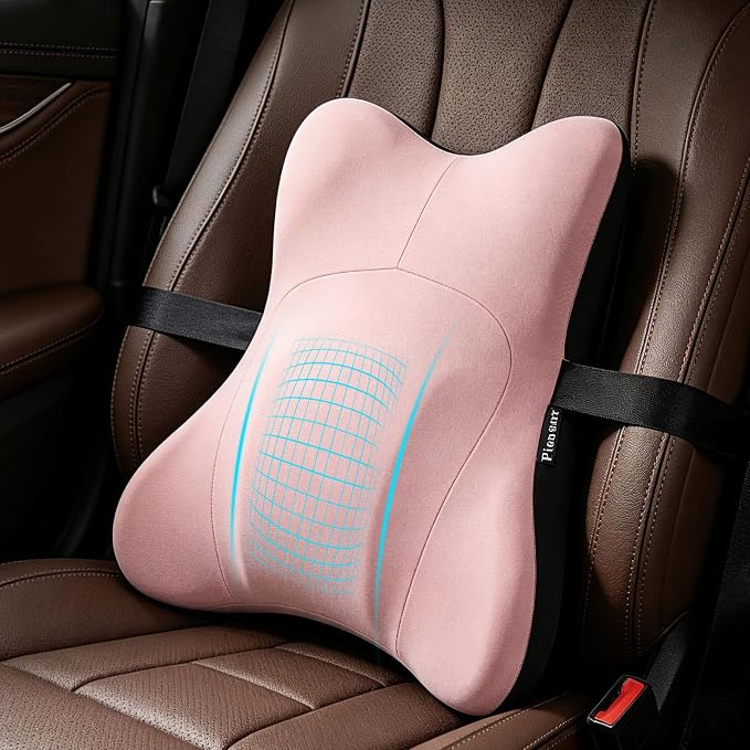 Lumbar Support Pillow, Memory Foam Back Cushion for Car & Office Chair - Pink