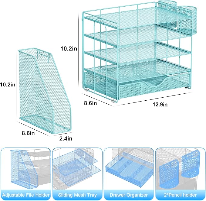 gianotter 5-Tier Desk Organizer with Drawers and File Holders | Letter Trays and Pen Holders - Workspace Accessories for Office Supplies (Blue)