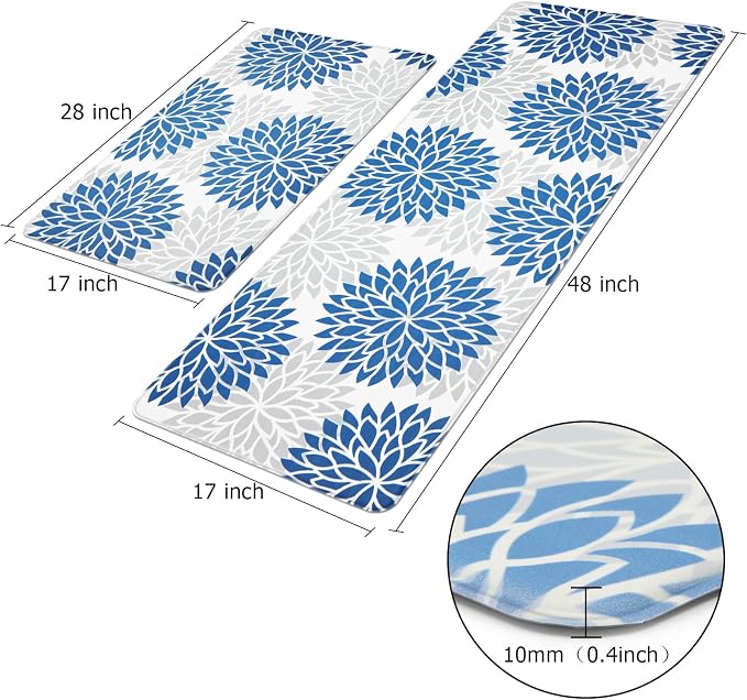 HEBE Anti Fatigue Kitchen Rugs Set of 2, Cushioned Kitchen Mats for Floor | Non Slip Washable Kitchen Runner Rug Set, Floral Stain Resistant Waterproof Comfort Mat Carpet for Sink, Standing Desk