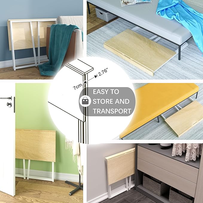 4NM 31.5" Small Folding Desk, Foldable Computer Home Office Desk, Study Writing Table for Small Space Saving Bedroom, Easy Assembly - Natural and White