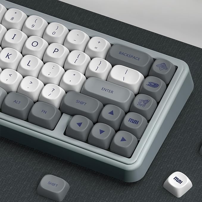 dagaladoo PBT Keyboard keycaps Japanese Style, White/Grey MOA Keycap Set Dye-Sublimation,Retro Custom Replacement Key caps for 100% 75% 65% 60% mx TKL US Layout Mechanical Keyboard