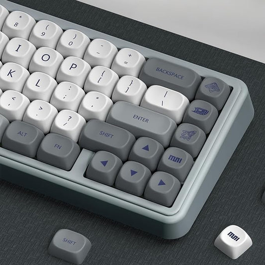 dagaladoo PBT Keyboard keycaps Japanese Style, White/Grey MOA Keycap Set Dye-Sublimation,Retro Custom Replacement Key caps for 100% 75% 65% 60% mx TKL US Layout Mechanical Keyboard