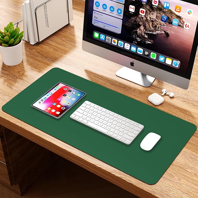 Leather Desk Pad Protector, Waterproof Mouse Pad, PU Desk Mat, Office Desk Cover, Desk Writing Mat for Office/Home/Work/Cubicle (Dark Green) 23.6x13.7 in