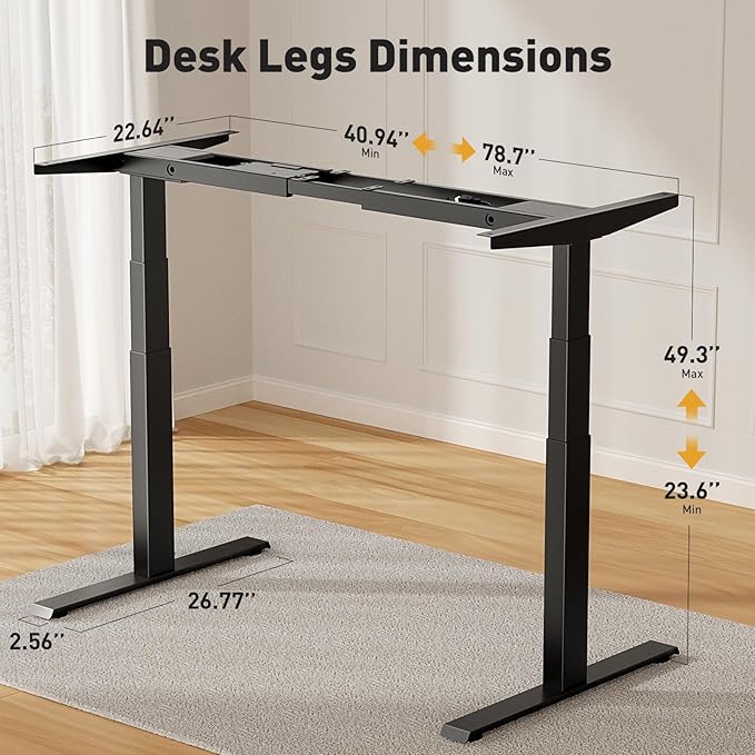 3 Stage Dual Motor Electric Pro Standing Desk Legs Only, 308lb Load Capacity, Height Adjustable from 23.6" to 49.3", Standing Desk Frame, Sit Stand Desk Base with 4 Memory Presets (White)