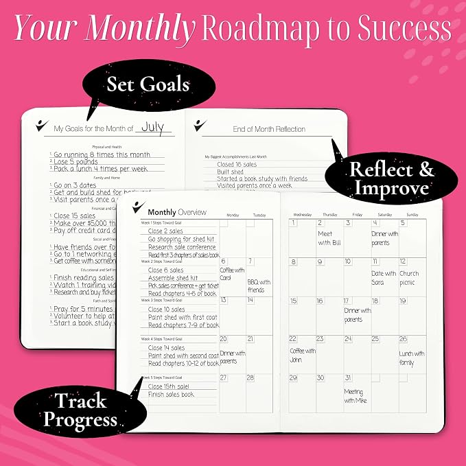 Goal Crazy Undated Daily Planner to Achieve Your Goals - 90 Day Guided Journal & Productivity Organizer with Goal Setting, Habit Tracker, To Do List, Academic & Work Calendar, Leather Hardcover - Rose Gold