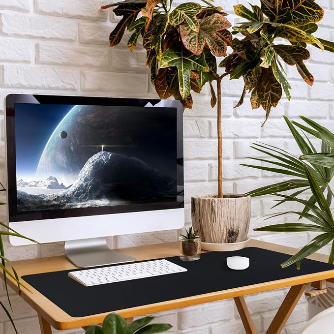 Bloss Leather Desk Pad, Non-Slip Desk Mat, Waterproof Large Mouse Pad, Mouse Mat, Computer Mat for Desk Easy Clean for Office/Home(Black, 35.4" x 15.7")