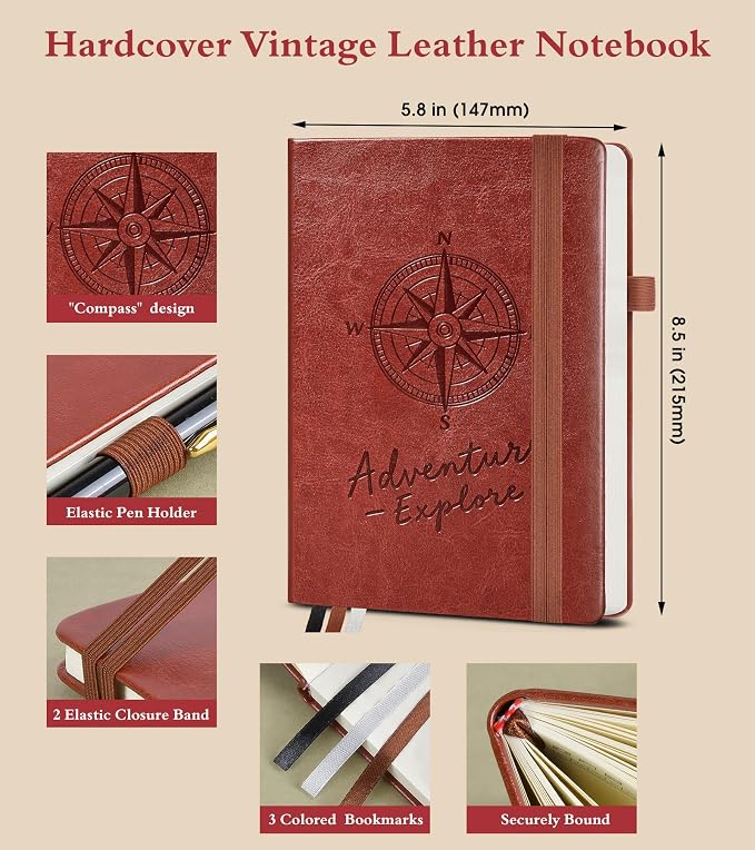 PAIBAS Blank Journal Notebook for Women Men,160 Pages,A5 Hardcover Sketchbook for Drawing, Sketch book, Unlined Notebooks for School,Work, Note Taking,Travel Journals for Writing 5.8"x8.5" (Brown)