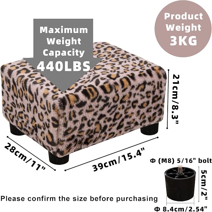 CAROLMADE Small Foot Stool Ottoman Footstool with Legs Under Desk Footrest for Living Room Bedroom and Office, Faux Fur Pink