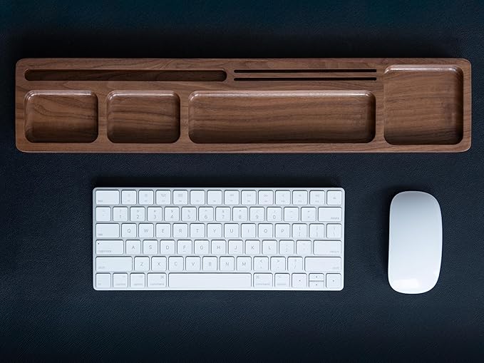 Walnut Wood Office Desk Tray Organizer, Multi-Compartment Storage Solution, Supply Organization Caddy, Tabletop Home Workspace