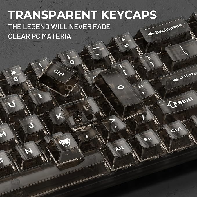 HITIME XVX Clear keycaps, Black Transparent Keycaps 60 65 75 100 Percent, Crystal Ceramic Custom Key Cap Set 124 Keys, Cherry Profile, Shine Through, Cute Style for Mechanical Keyboards
