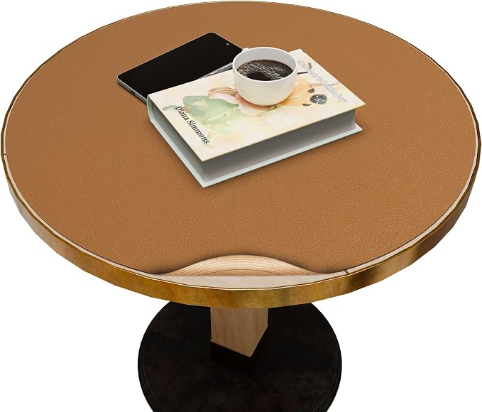 MAIDERN 18 Inch Round Cork & Leather Placemats, Cuttable Size (12-18 Inch), Trimmable Dining Table Mat, Heat Resistant/Non-Slip Table Cover for Kitchen, Office, or Restauran (Brown)
